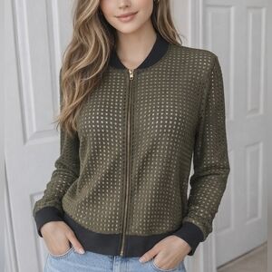 Stylish Khaki Bomber Jacket with Black Accents